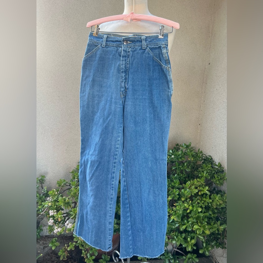Vintage 70s blue jeans high waist pockets Sz 26” x 30” by Rene de France